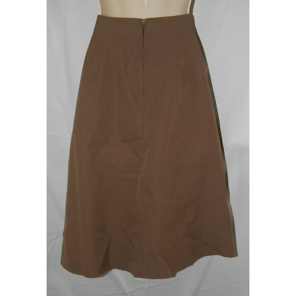 Vintage Brown Sz Small Church Office Knee Length Pleated Front Skirt Pockets - Picture 3 of 3